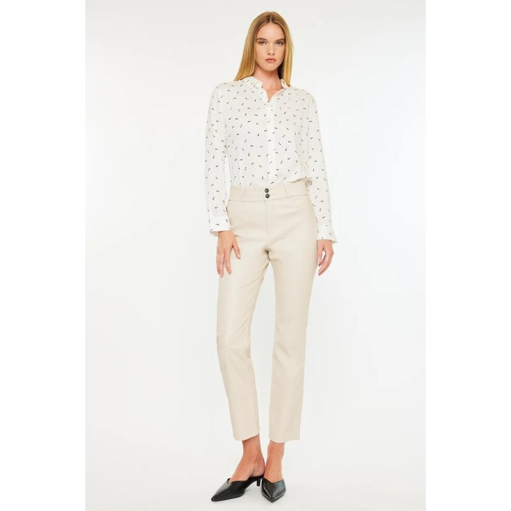 Kancan Judith High Rise Faux Leather Skinny Straight Jeans in Cream-Sz 07/27-NWT